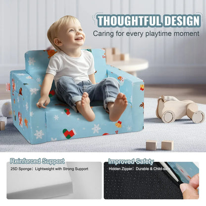 Kids Couch, 2-in-1 Toddler Chairs Comfy, Toddler Couch Sofa Bed Fold Out, Convertible Sofa to Lounger, Sky Blue - Image 7