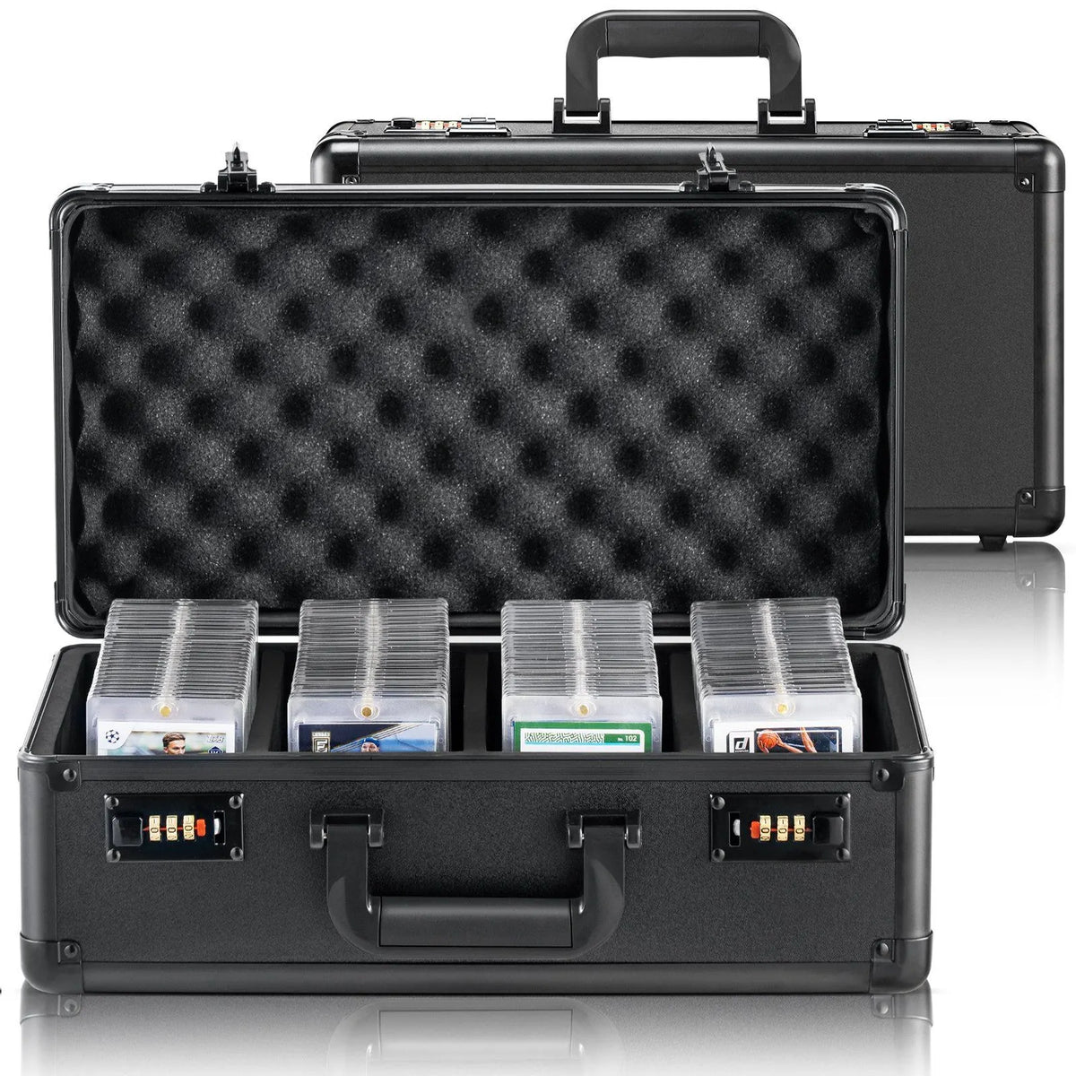 Graded Card Storage Box 4 Slot Lockable Carrying Case with Foam Dividers for PSA BGS SGC Sports Trading Cards Top Loaders Loose Cards
