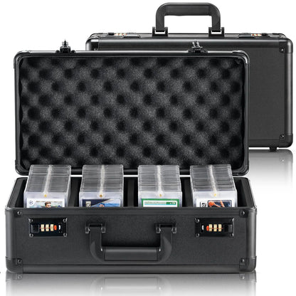 Graded Card Storage Box 4 Slot Lockable Carrying Case with Foam Dividers for PSA BGS SGC Sports Trading Cards Top Loaders Loose Cards
