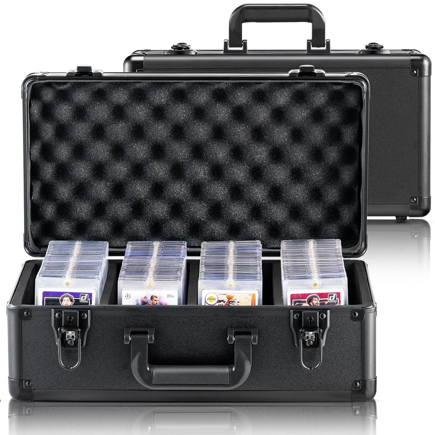 Graded Card Storage Box 4 Slot Key Lock Carrying Case with Foam Dividers for PSA BGS SGC Sports Trading Cards Top Loaders Loose Cards