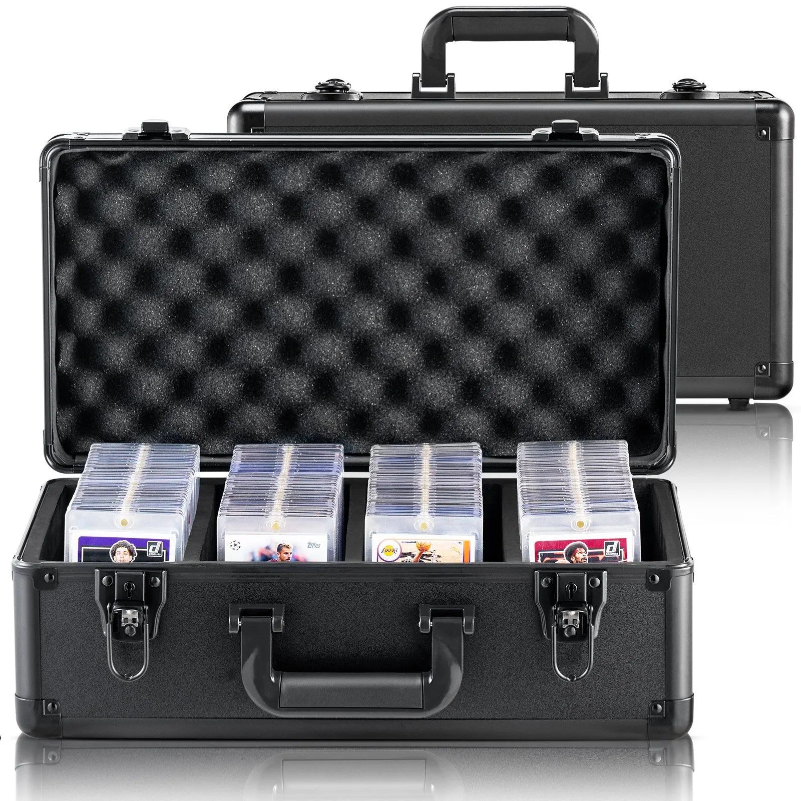Graded Card Storage Box 4 Slot Key Lock Carrying Case with Foam Dividers for PSA BGS SGC Sports Trading Cards Top Loaders Loose Cards