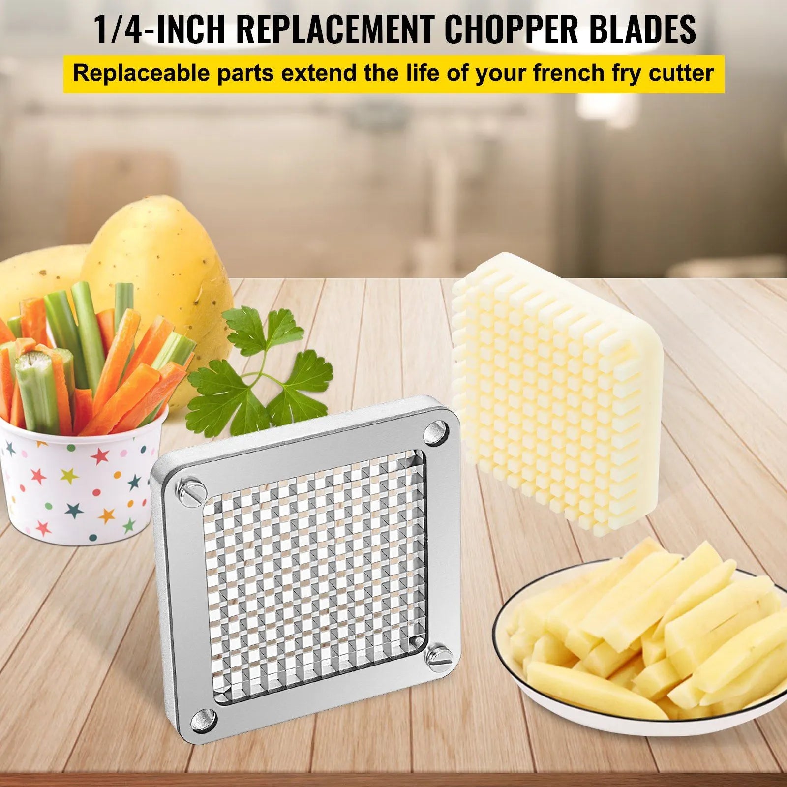 3 Pack 1/4 Inch Replacement Chopper Blade Assembly with 6 Extra Blades Stainless Steel French Fry Cutter Dicer Parts and Push Block for Potatoes Onions Carrots Cucumbers Mushrooms - Image 3