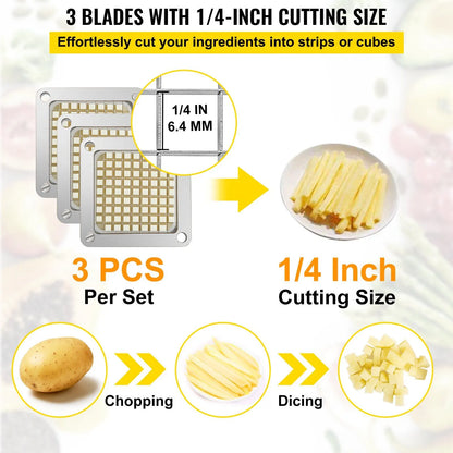 3 Pack 1/4 Inch Replacement Chopper Blade Assembly with 6 Extra Blades Stainless Steel French Fry Cutter Dicer Parts and Push Block for Potatoes Onions Carrots Cucumbers Mushrooms - Image 4