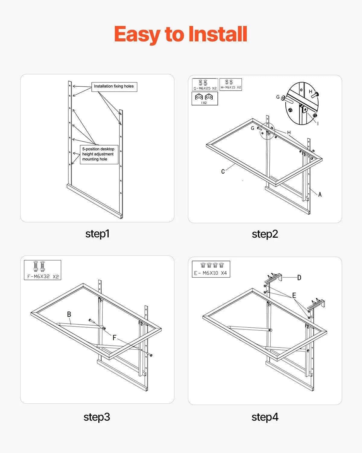 610 x 410 mm Metal Foldable Balcony Railing Table, 5-Level Height Adjustable Outdoor Bar Table, Fits Rails 1" to 4.7", Serving Table for Patio, Deck & Balcony - Image 4