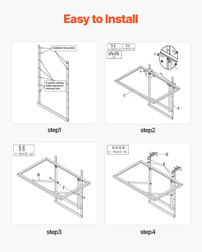 610 x 410 mm Metal Foldable Balcony Railing Table, 5-Level Height Adjustable Outdoor Bar Table, Fits Rails 1" to 4.7", Serving Table for Patio, Deck & Balcony - Image 4