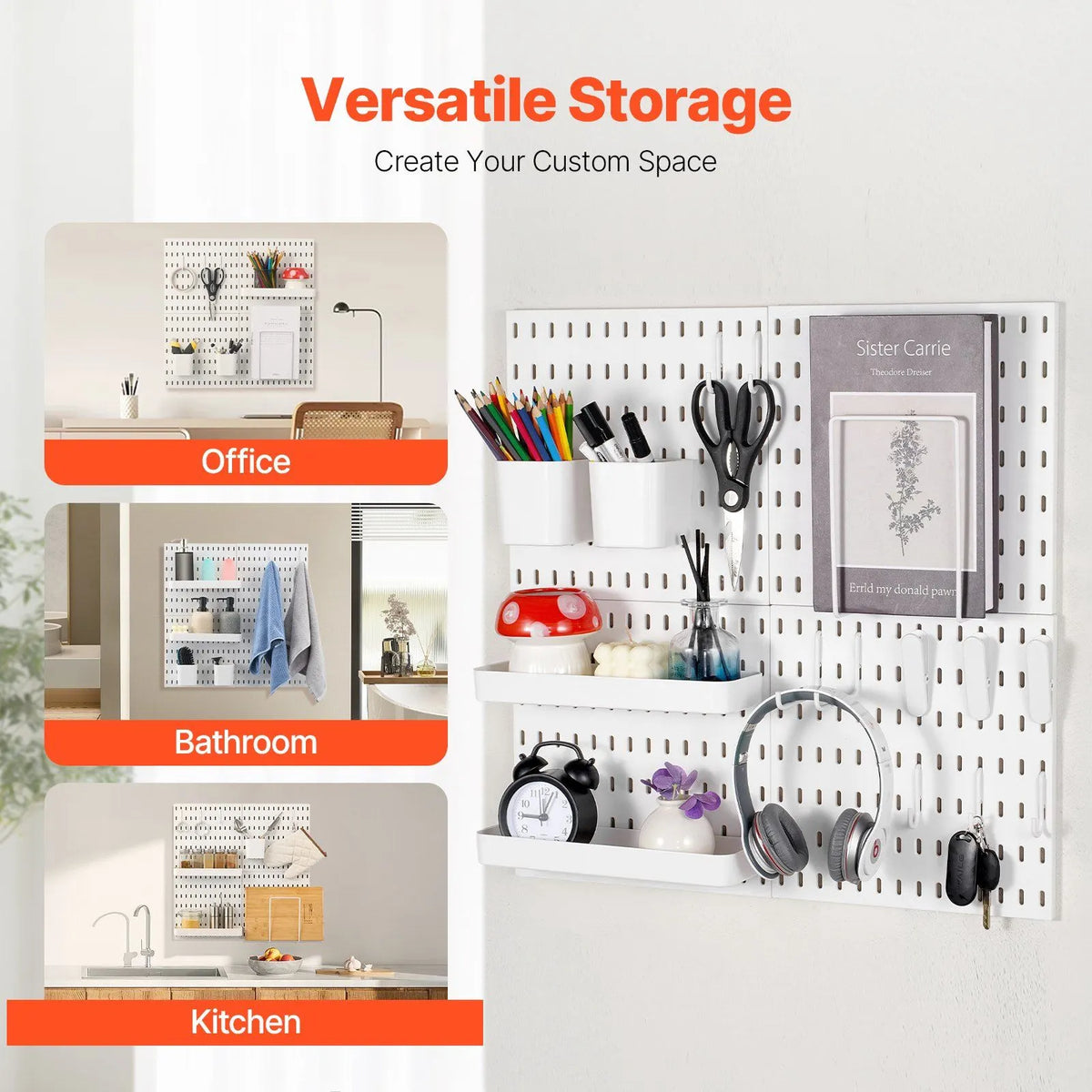 280 x 280 mm Plastic Pegboard Set, 4-Panel Combination Wall Organizer Kit with Accessories, Storage Solution for Garage, Kitchen, Craft Room, Office & Bathroom, White - Image 2