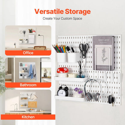280 x 280 mm Plastic Pegboard Set, 4-Panel Combination Wall Organizer Kit with Accessories, Storage Solution for Garage, Kitchen, Craft Room, Office & Bathroom, White - Image 2