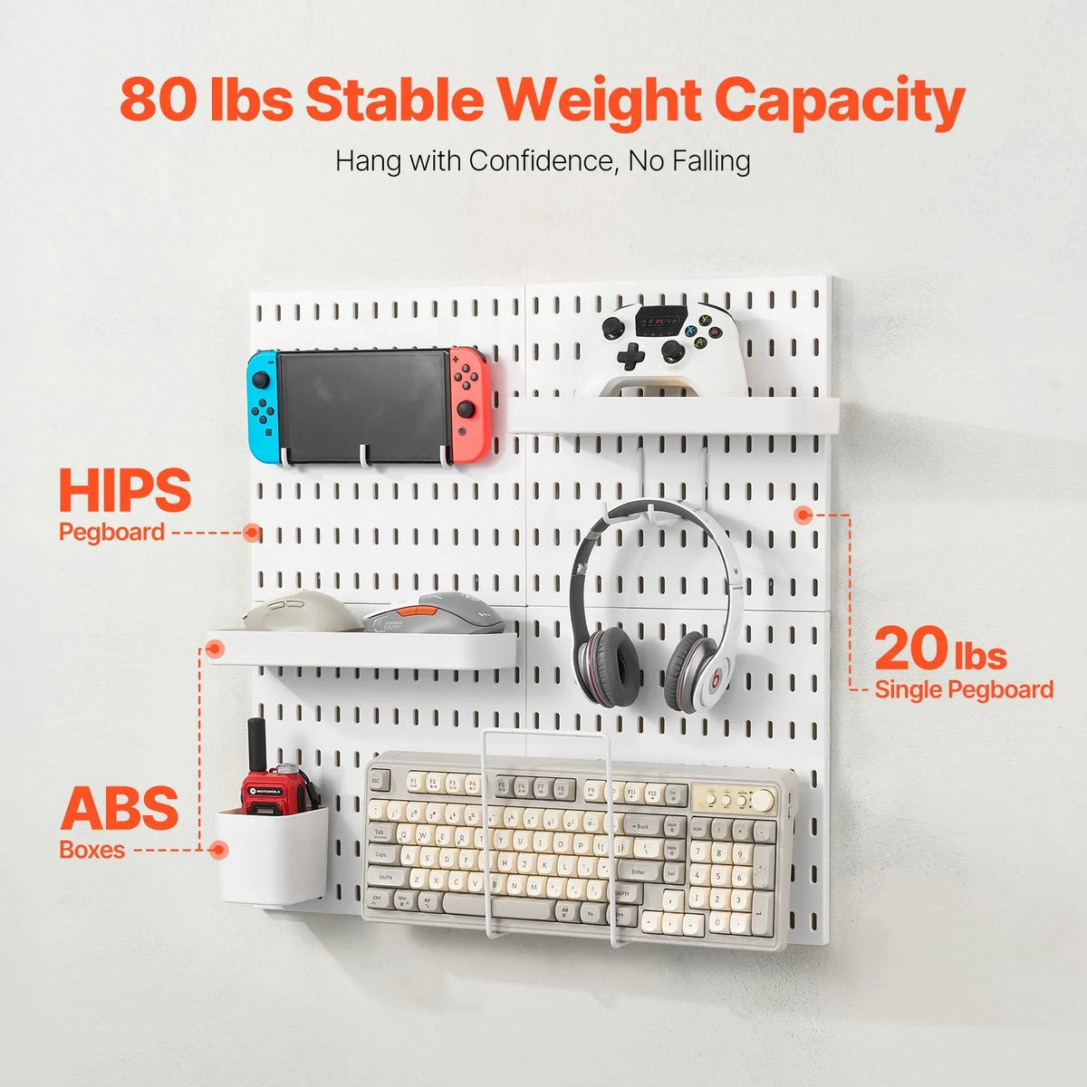 280 x 280 mm Plastic Pegboard Set, 4-Panel Combination Wall Organizer Kit with Accessories, Storage Solution for Garage, Kitchen, Craft Room, Office & Bathroom, White - Image 3