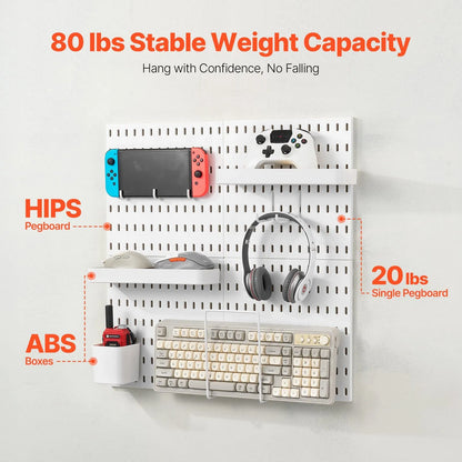 280 x 280 mm Plastic Pegboard Set, 4-Panel Combination Wall Organizer Kit with Accessories, Storage Solution for Garage, Kitchen, Craft Room, Office & Bathroom, White - Image 3