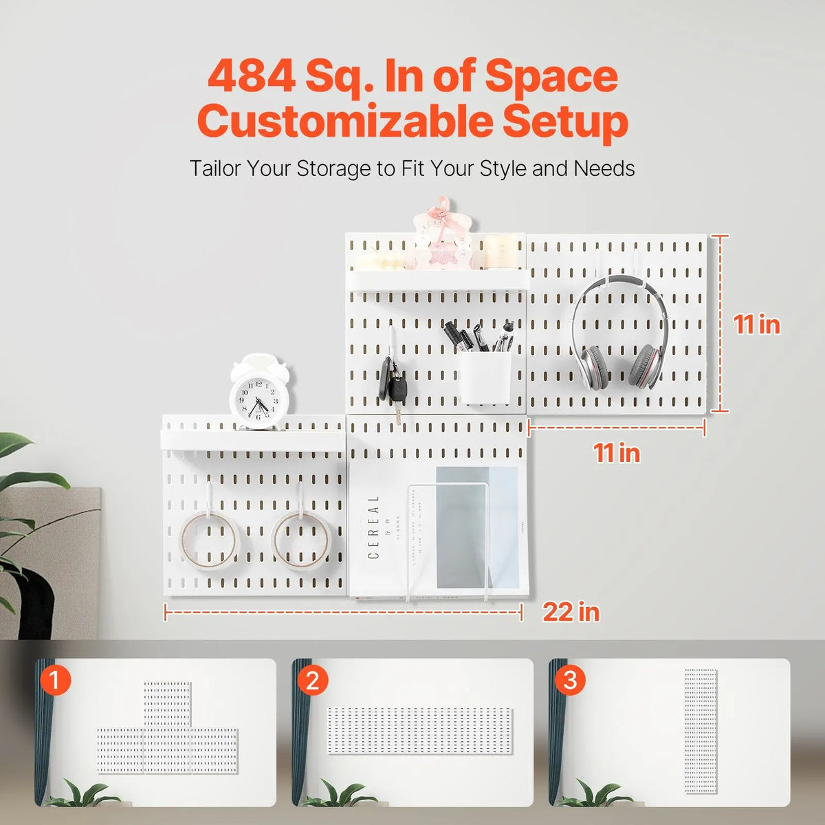 280 x 280 mm Plastic Pegboard Set, 4-Panel Combination Wall Organizer Kit with Accessories, Storage Solution for Garage, Kitchen, Craft Room, Office & Bathroom, White - Image 4