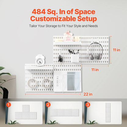 280 x 280 mm Plastic Pegboard Set, 4-Panel Combination Wall Organizer Kit with Accessories, Storage Solution for Garage, Kitchen, Craft Room, Office & Bathroom, White - Image 4