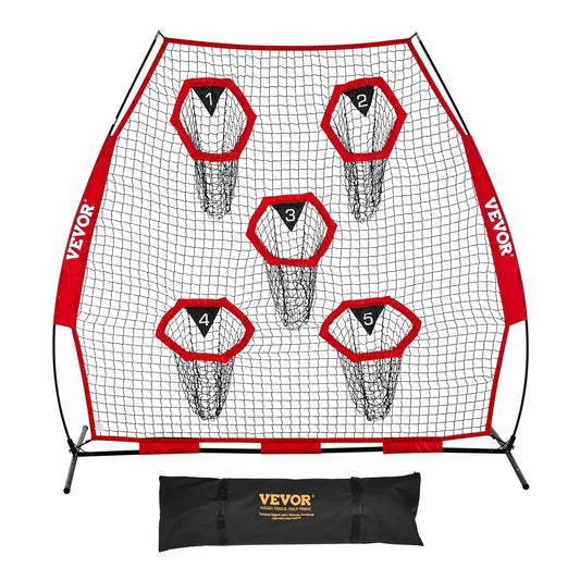 2133.6 x 2133.6mm Football Trainer Throwing Net, Training Throwing Target Practice Net with 5 Target Pockets