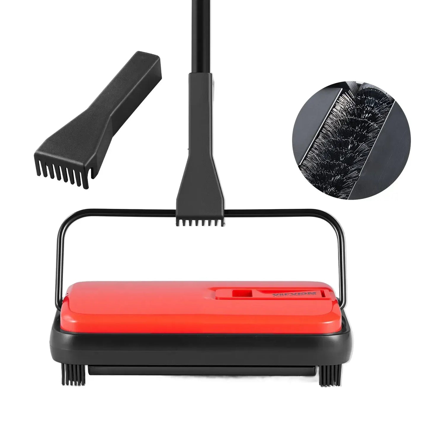 Carpet Sweeper Manual, Floor Sweeper with 300 ml Dustbin Capacity Easy to Empty, Red - Image 3