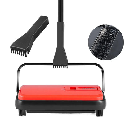 Carpet Sweeper Manual, Floor Sweeper with 300 ml Dustbin Capacity Easy to Empty, Red - Image 3