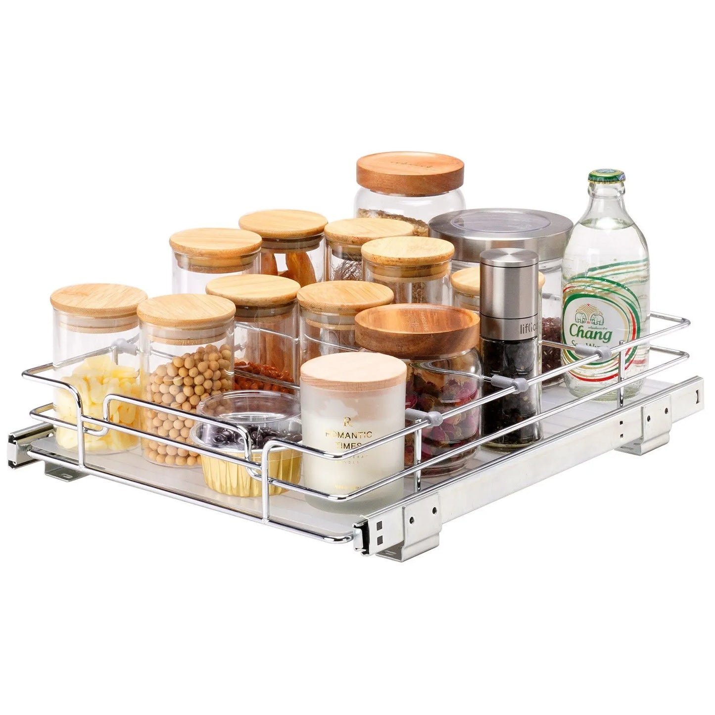Pull Out Cabinet Organizer, Heavy Duty Slide Out Pantry Shelf, Steel Roll-Out Drawer for Home Under Sink Storage 12.5" W x 16.5" D x 3.5" H
