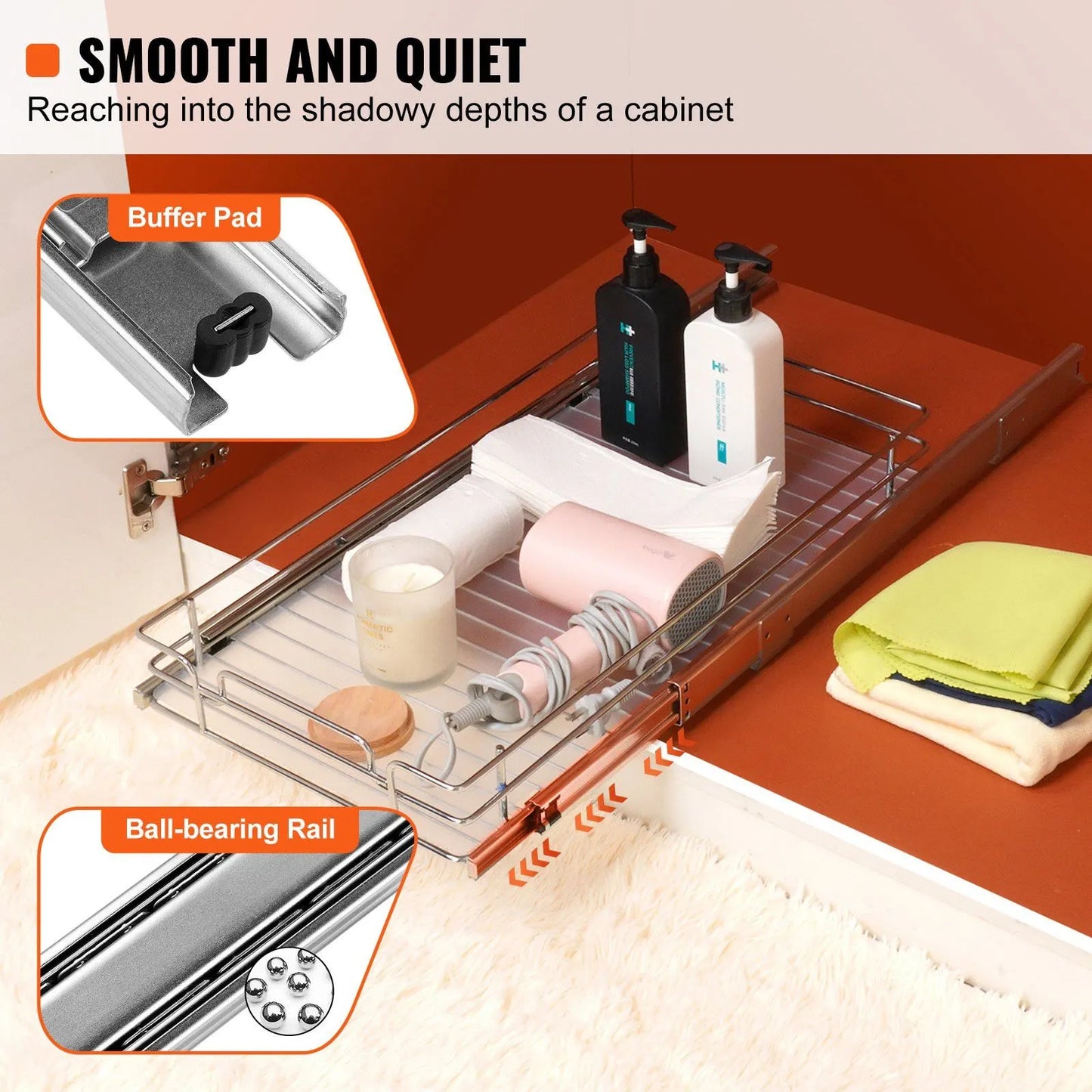 Pull Out Cabinet Organizer, Heavy Duty Slide Out Pantry Shelf, Steel Roll-Out Drawer for Home Under Sink Storage 12.5" W x 16.5" D x 3.5" H - Image 2