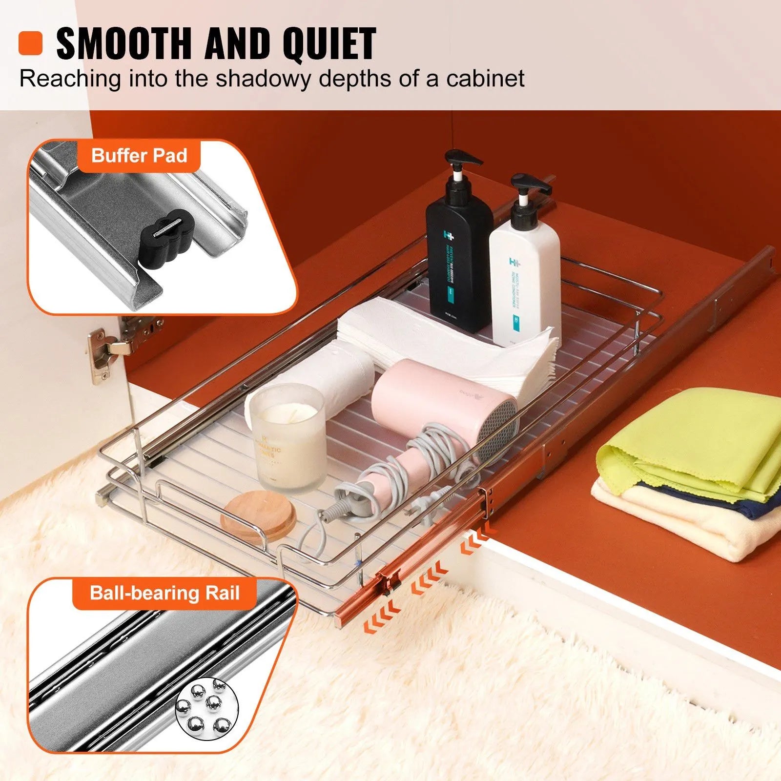 Pull Out Cabinet Organizer, Heavy Duty Slide Out Pantry Shelf, Steel Roll-Out Drawer for Home Under Sink Storage 12.5" W x 16.5" D x 3.5" H - Image 2