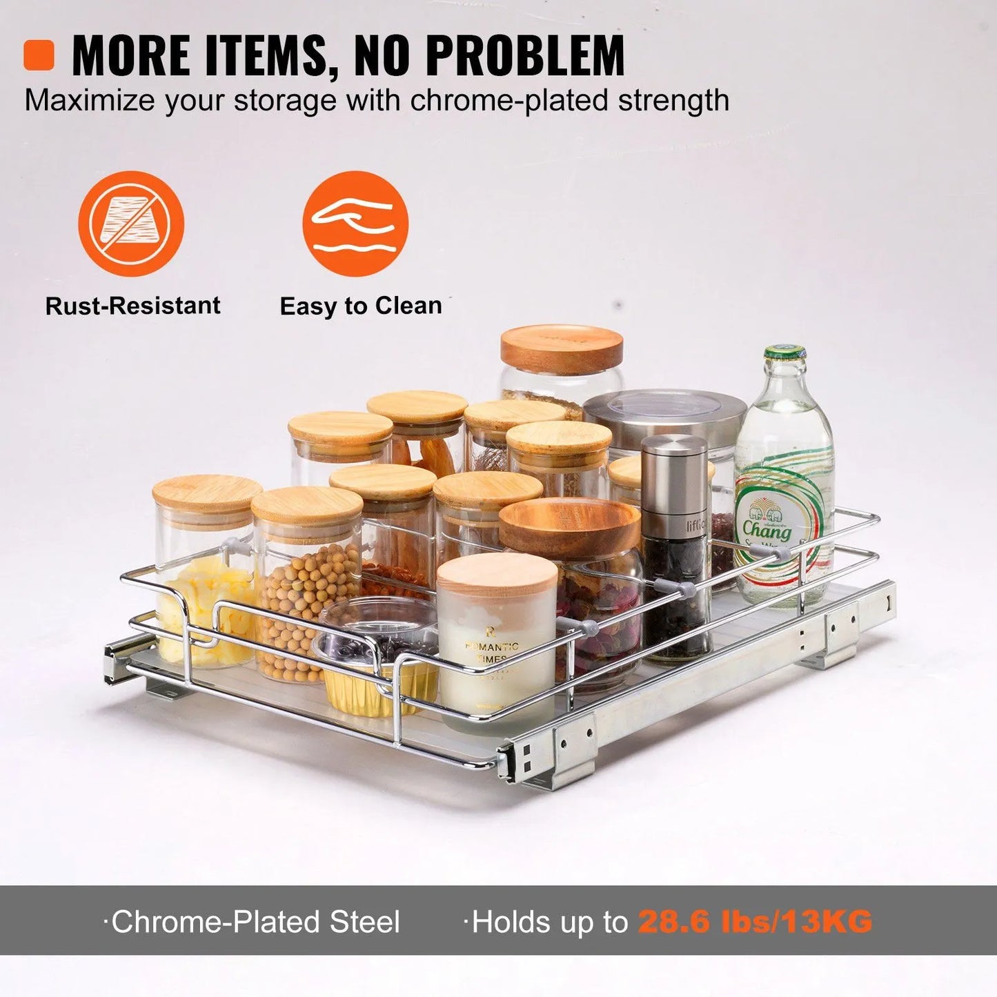 Pull Out Cabinet Organizer, Heavy Duty Slide Out Pantry Shelf, Steel Roll-Out Drawer for Home Under Sink Storage 12.5" W x 16.5" D x 3.5" H - Image 3
