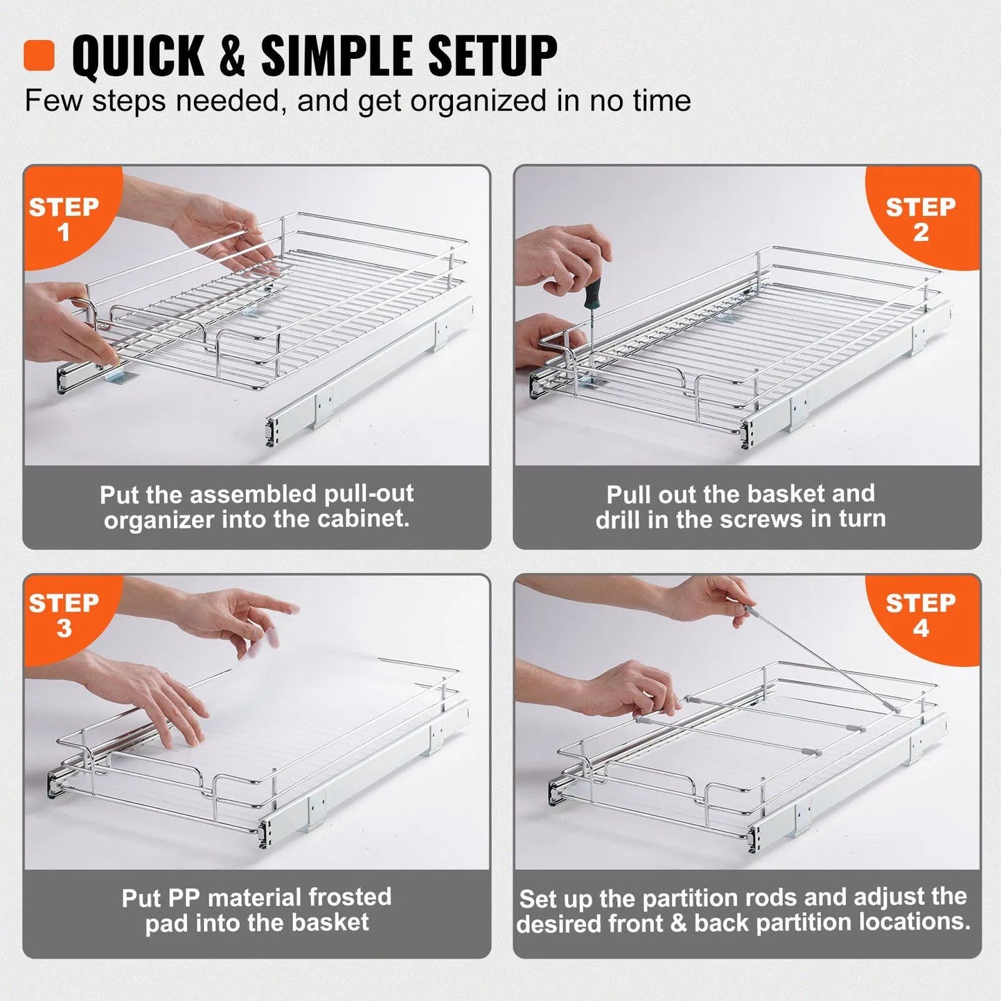 Pull Out Cabinet Organizer, Heavy Duty Slide Out Pantry Shelf, Steel Roll-Out Drawer for Home Under Sink Storage 12.5" W x 16.5" D x 3.5" H - Image 4