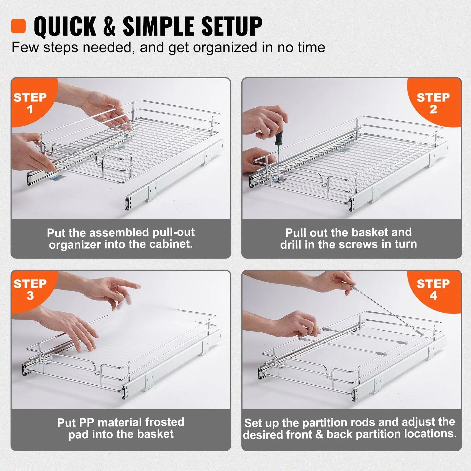 Pull Out Cabinet Organizer, Heavy Duty Slide Out Pantry Shelf, Steel Roll-Out Drawer for Home Under Sink Storage 12.5" W x 16.5" D x 3.5" H - Image 4
