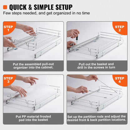 Pull Out Cabinet Organizer, Heavy Duty Slide Out Pantry Shelf, Steel Roll-Out Drawer for Home Under Sink Storage 12.5" W x 16.5" D x 3.5" H - Image 4