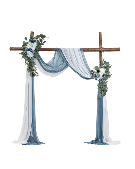 Blue Artificial Wedding Arch Flower Kit with Sheer Drapes (4-Piece Set) - 2 Floral Arrangements & 2 Drape Panels for Ceremony Arch, Reception Backdrop & Bouquet Decor