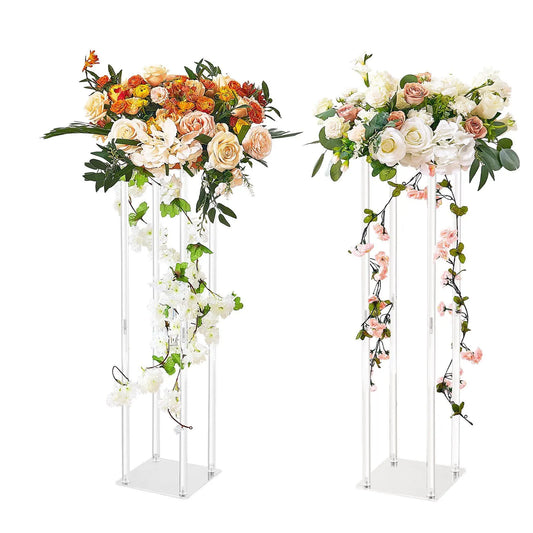 2 Pack 31.5 Inch Wedding Flower Stand Acrylic Laminate Geometric Vase Column Floral Display Stand Centerpiece Rack for Events Party T Stage Reception Home Decor