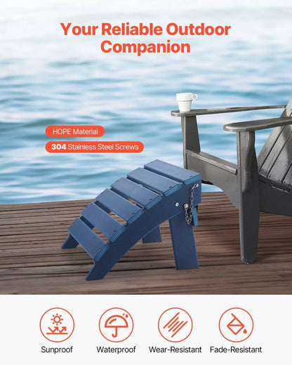 HDPE Plastic Folding Adirondack Ottoman, 40L x 48W x 33H cm Weather-Resistant Footrest for Porch, Pool, Lawn & Backyard, Blue - Image 2