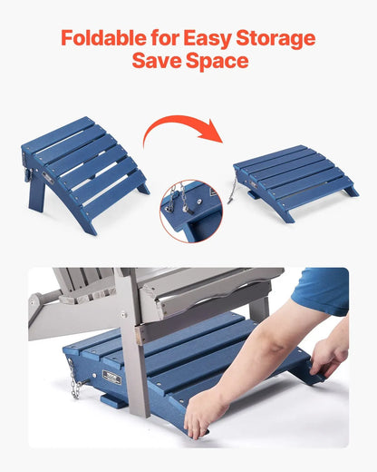 HDPE Plastic Folding Adirondack Ottoman, 40L x 48W x 33H cm Weather-Resistant Footrest for Porch, Pool, Lawn & Backyard, Blue - Image 3