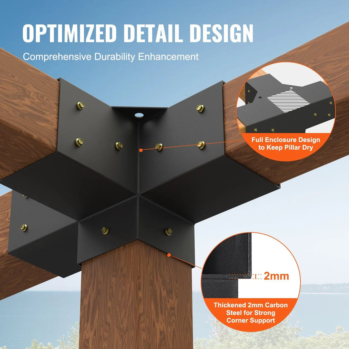 2 Pack 4 Way Pergola Bracket Kit for 4x4 Posts Heavy Duty Corner Brackets DIY Wood Post Base for Gazebo Patio Pergola Log Cabin Outdoor - Image 2