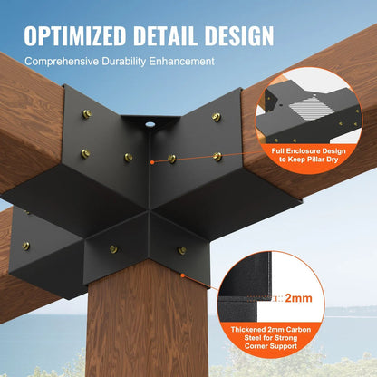 2 Pack 4 Way Pergola Bracket Kit for 4x4 Posts Heavy Duty Corner Brackets DIY Wood Post Base for Gazebo Patio Pergola Log Cabin Outdoor - Image 2