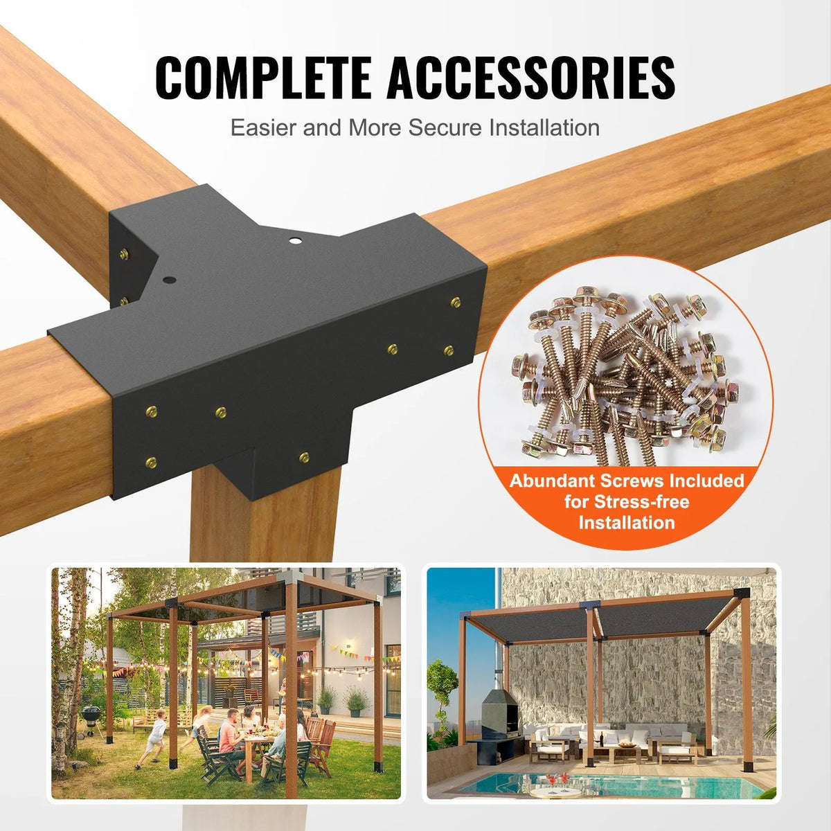 2 Pack 4 Way Pergola Bracket Kit for 4x4 Posts Heavy Duty Corner Brackets DIY Wood Post Base for Gazebo Patio Pergola Log Cabin Outdoor - Image 4