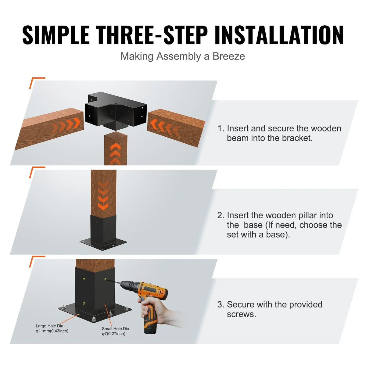 2 Pack 4 Way Pergola Bracket Kit for 4x4 Posts Heavy Duty Corner Brackets DIY Wood Post Base for Gazebo Patio Pergola Log Cabin Outdoor - Image 5