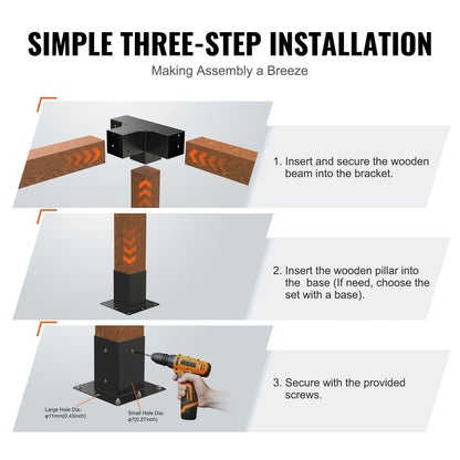 2 Pack 4 Way Pergola Bracket Kit for 4x4 Posts Heavy Duty Corner Brackets DIY Wood Post Base for Gazebo Patio Pergola Log Cabin Outdoor - Image 5