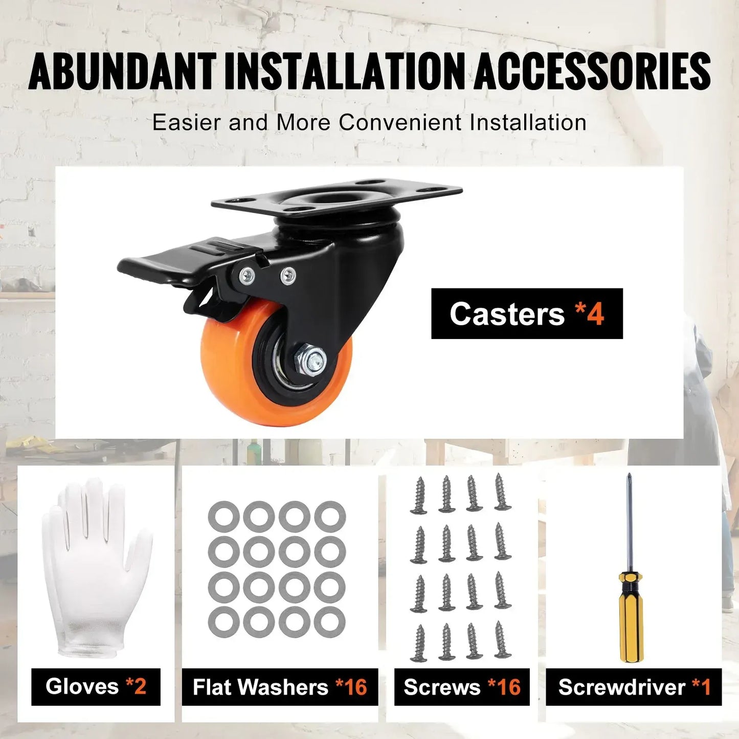 Caster Wheels, 50.8 mm Swivel Plate Casters, Set of 4, Heavy Duty 68 kg Load Capacity Per Caster - Image 4