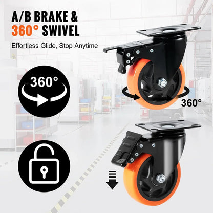Caster Wheels, 101.6 mm Swivel Plate Casters, Set of 4, Heavy Duty 159 kg Load Capacity Per Caster - Image 5