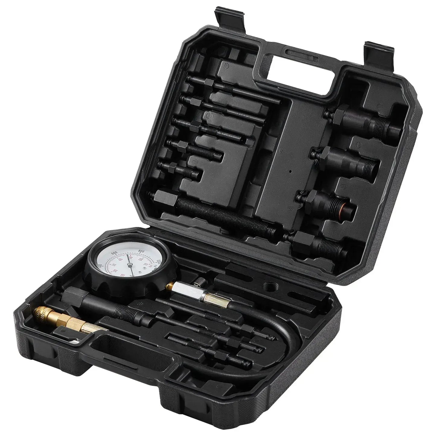 Diesel Engine Compression Tester, 18 pcs Cylinder Pressure Test Tool Kit, with 0-1000 psi Gauge and Adapters, Equipment