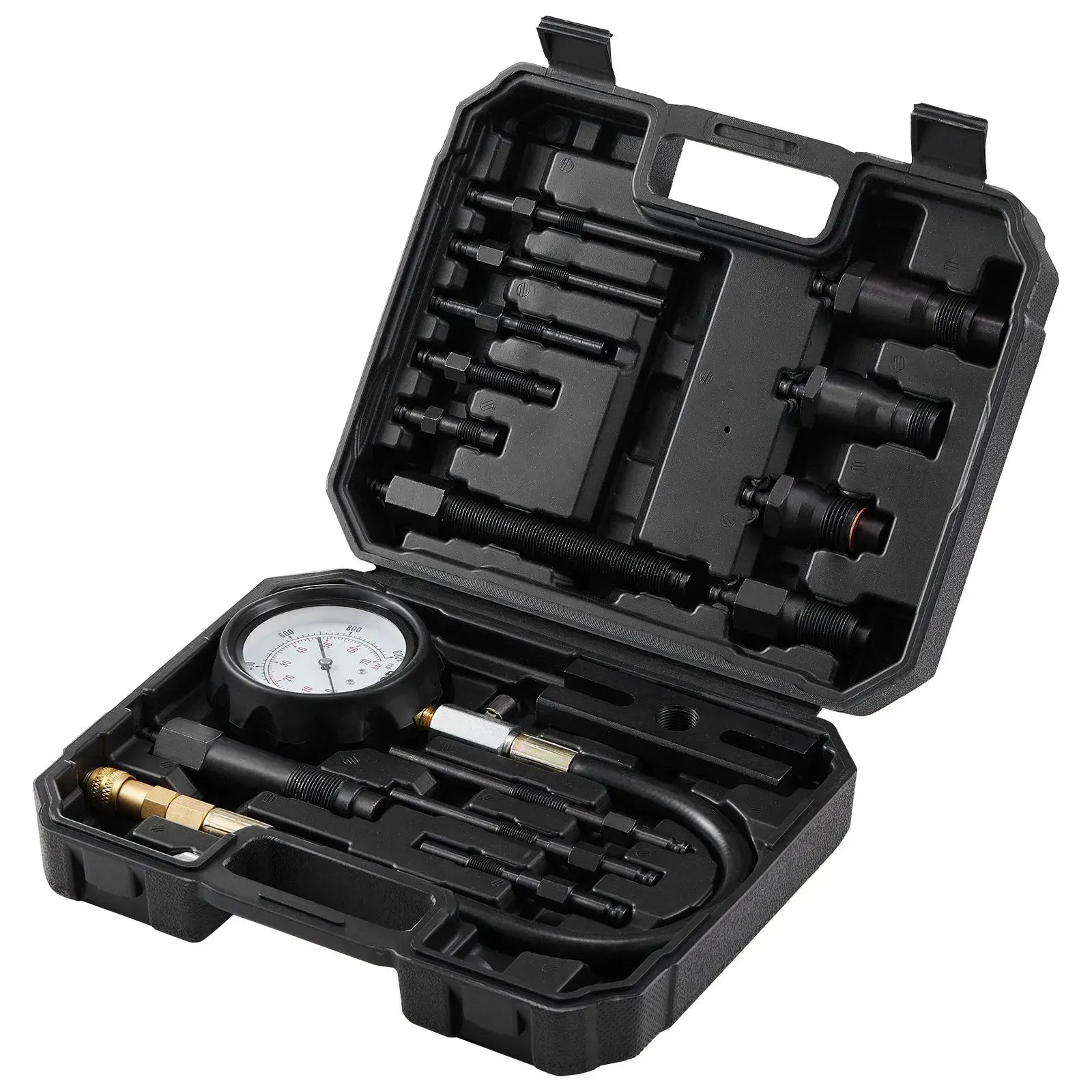 Diesel Engine Compression Tester, 18 pcs Cylinder Pressure Test Tool Kit, with 0-1000 psi Gauge and Adapters, Equipment