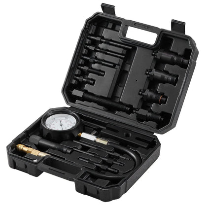 Diesel Engine Compression Tester, 18 pcs Cylinder Pressure Test Tool Kit, with 0-1000 psi Gauge and Adapters, Equipment