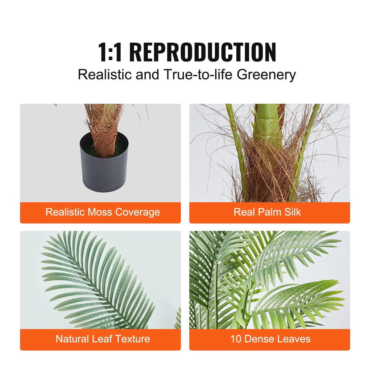 1219 mm Tall Artificial Palm Tree, Anti-Tip PE Faux Plant, Low-Maintenance Lifelike Greenery for Home, Office & Warehouse Decor, Indoor & Outdoor - Image 3