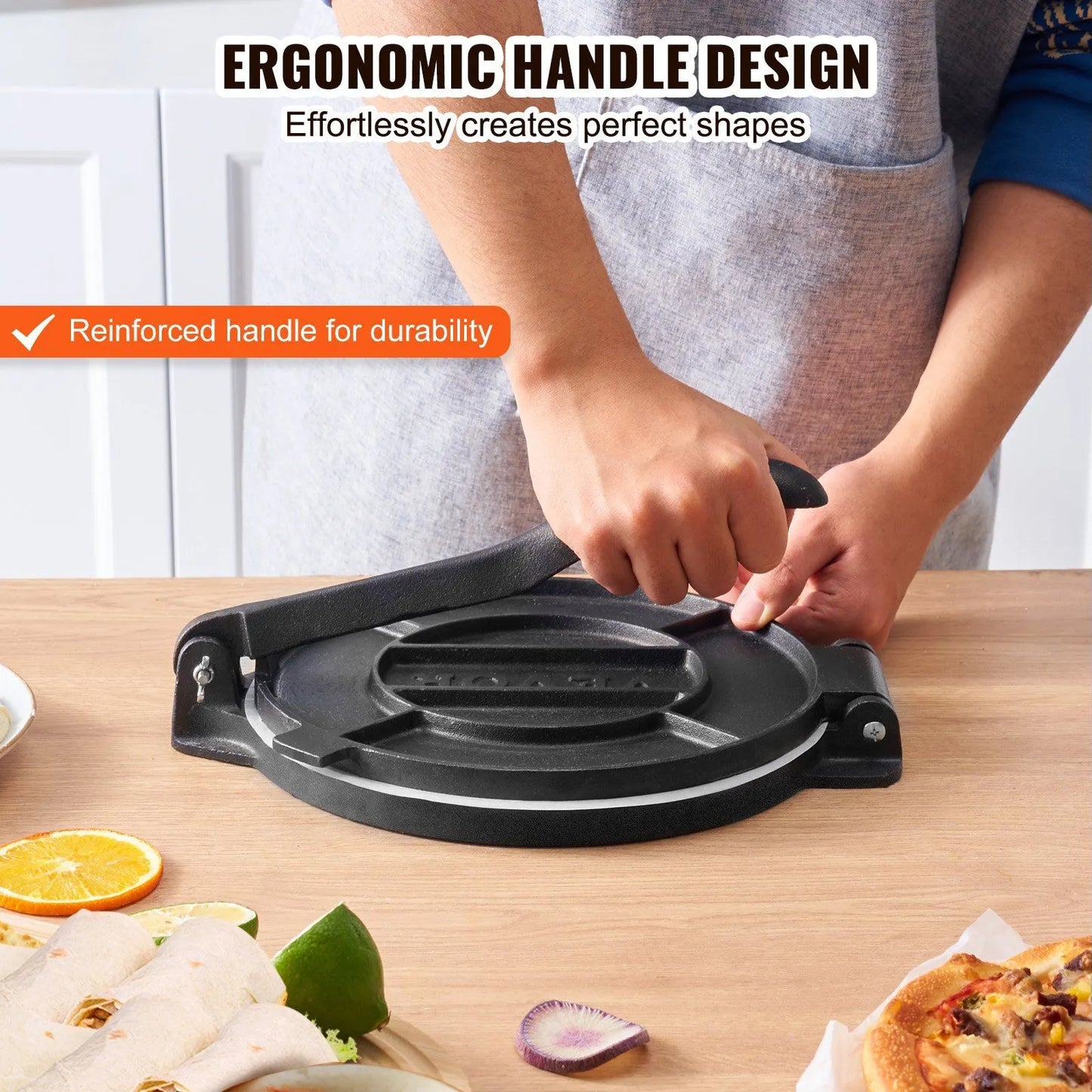 250mm Cast Iron Tortilla Press Heavy Duty Tortilla and Roti Maker Pre Seasoned Tortilladora with 100 Pcs Parchment Paper for Flour Tortillas Tawa Silver - Image 2