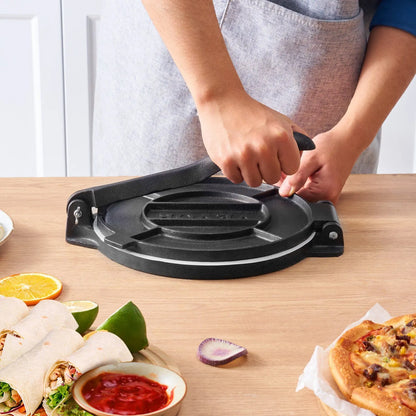 200mm Cast Iron Tortilla Press Heavy Duty Tortilla and Roti Maker Pre Seasoned Tortilladora with 100 Pcs Parchment Paper for Flour Tortillas Tawa Silver