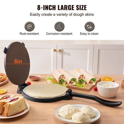 200mm Cast Iron Tortilla Press Heavy Duty Tortilla and Roti Maker Pre Seasoned Tortilladora with 100 Pcs Parchment Paper for Flour Tortillas Tawa Silver - Image 3