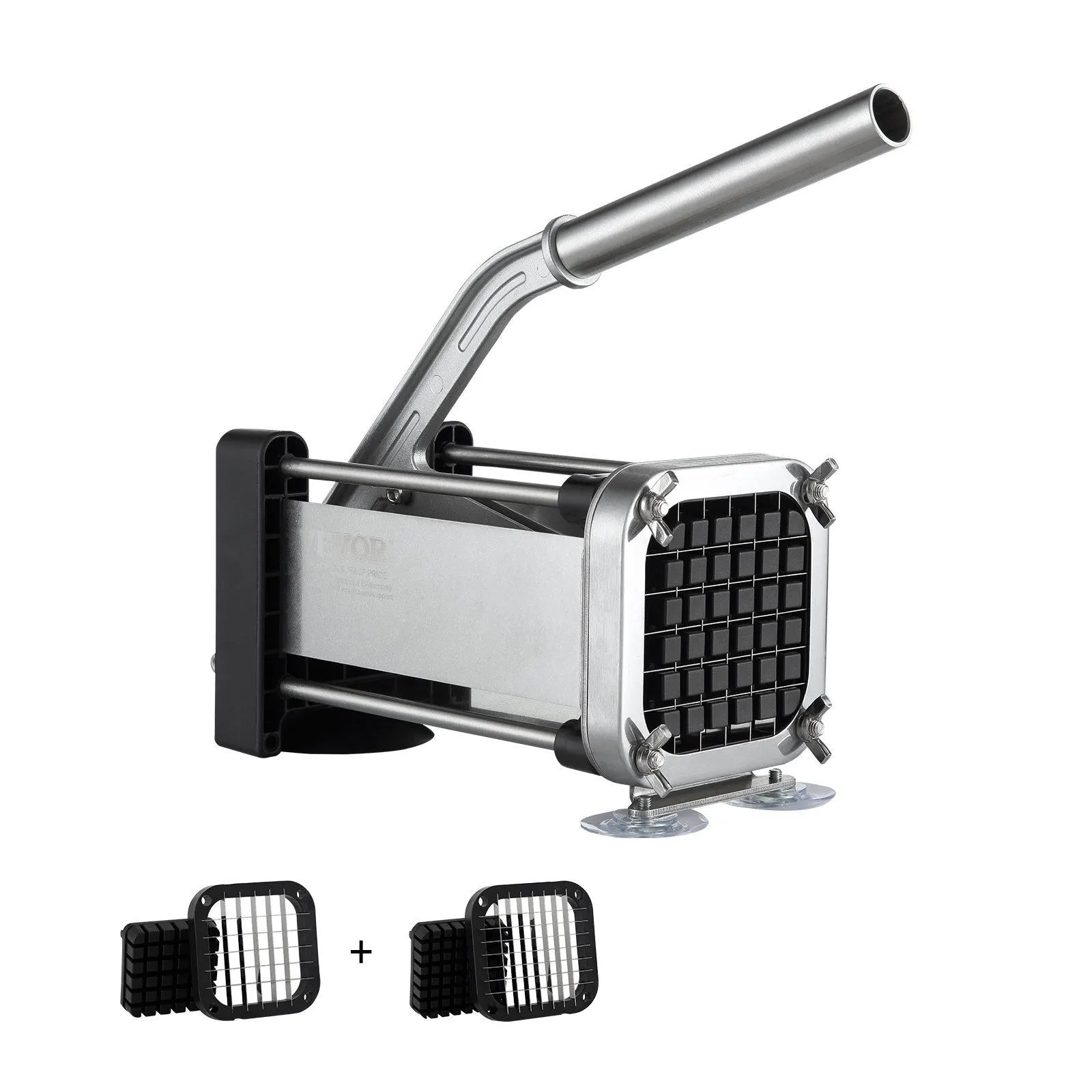 French Fry Cutter Manual Potato Slicer with 1/2 Inch & 3/8 Inch Stainless Steel Blades Potato Chopper Vegetable Cutter with Suction Base for Fries Carrots Cucumbers