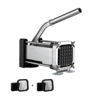 French Fry Cutter Manual Potato Slicer with 1/2 Inch & 3/8 Inch Stainless Steel Blades Potato Chopper Vegetable Cutter with Suction Base for Fries Carrots Cucumbers