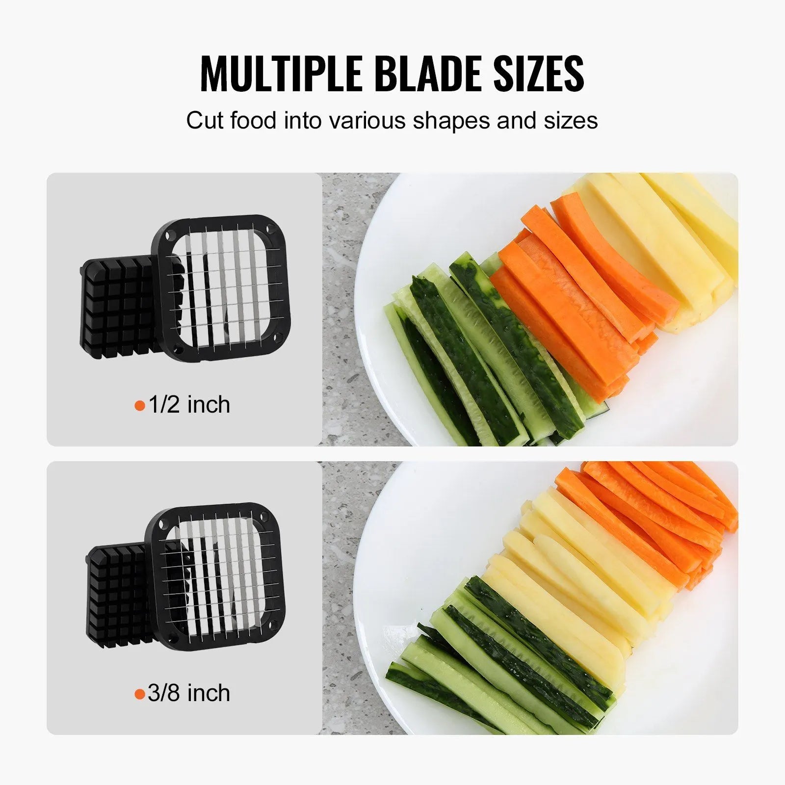 French Fry Cutter Manual Potato Slicer with 1/2 Inch & 3/8 Inch Stainless Steel Blades Potato Chopper Vegetable Cutter with Suction Base for Fries Carrots Cucumbers - Image 2