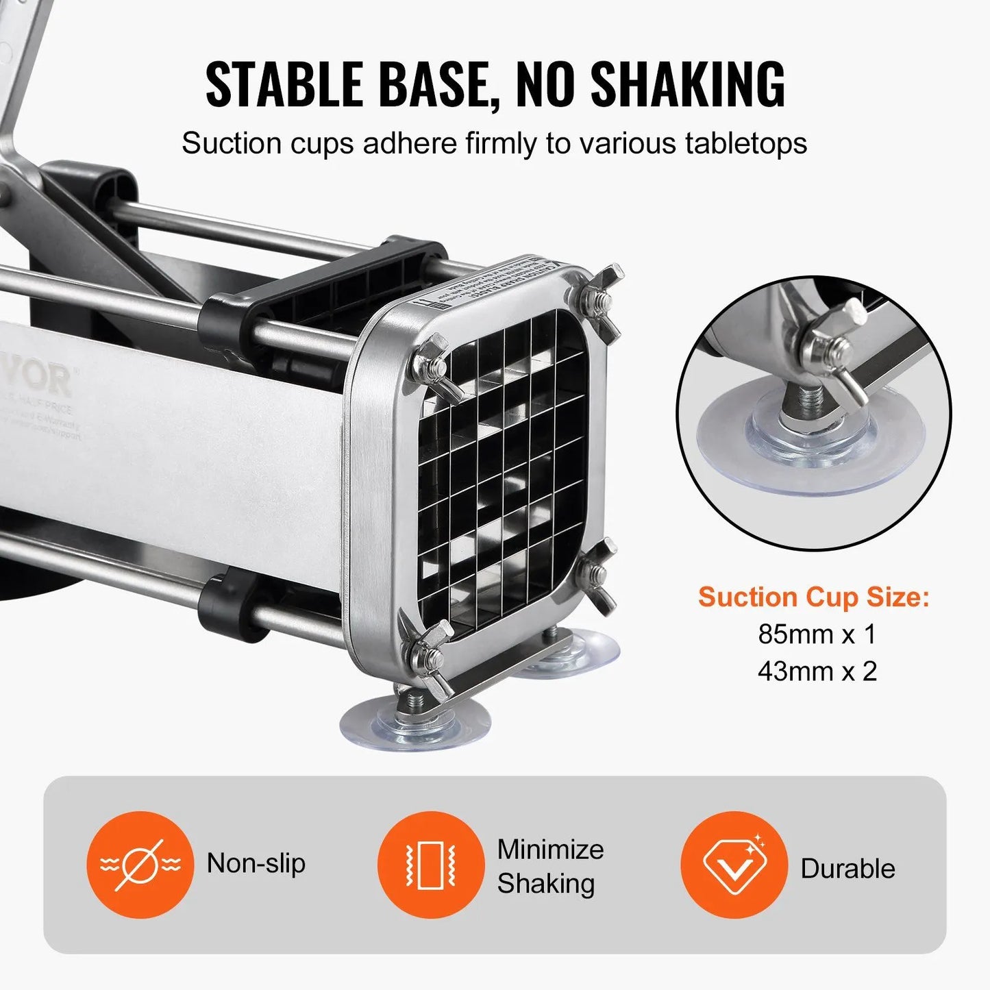 French Fry Cutter Manual Potato Slicer with 1/2 Inch & 3/8 Inch Stainless Steel Blades Potato Chopper Vegetable Cutter with Suction Base for Fries Carrots Cucumbers - Image 4