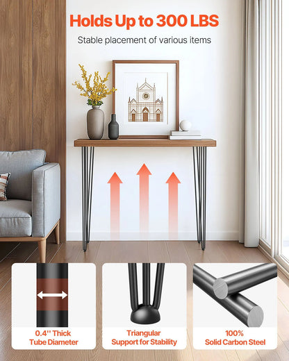 4 Pack Hairpin Table Legs 101.6cm Black Heavy Duty 3 Rod Carbon Steel Furniture Legs for Desk Dining Table Bench End Table DIY Each Supports 99.8kg - Image 3