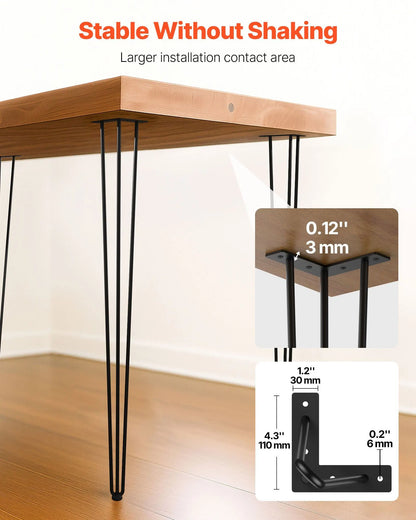 4 Pack Hairpin Table Legs 101.6cm Black Heavy Duty 3 Rod Carbon Steel Furniture Legs for Desk Dining Table Bench End Table DIY Each Supports 99.8kg - Image 4