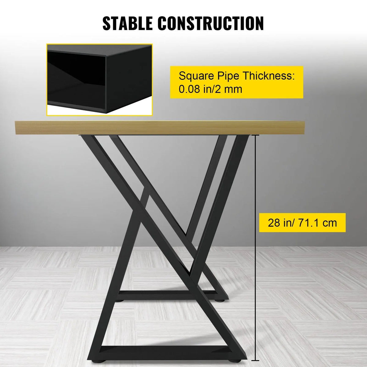 Set of 2 Z-Shape Metal Table Legs, 71.1 x 45.7 cm Heavy-Duty Wrought Iron Desk & Bench Legs, DIY Furniture Legs with Rubber Floor Protectors, Dining Table Mat Included - Image 3
